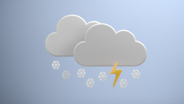 3D Weather forecast series: Thunderstorm Blizzard - ligthning and dark clouds with snowflakes