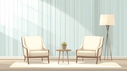 Two Cream Armchairs Facing Each Other In A Modern Room