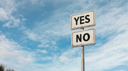 Decision signs yes or no choices outdoor setting photography clear sky perspective on choices