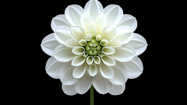 White dahlia flower, close-up, black background, botanical photography, floral design