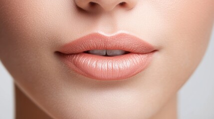 Naklejka premium Cropped image of a woman's face, chin and lips. Perfect, smooth, well-groomed skin, natural lips. Face lift. Advertising concept for natural beauty, skin care, cosmetology and cosmetic products