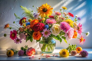 Fototapeta premium White Serenity: Enchanting Summer Flowers Bloom on Pristine Background