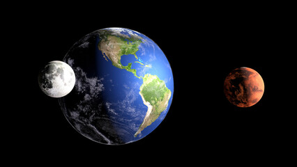 Fototapeta premium Earth Mars Moon