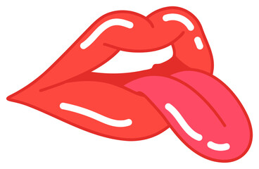 Female sexy Sticker red lips with tongue.