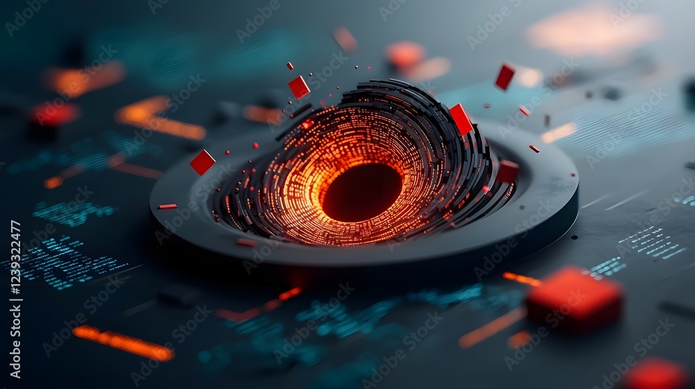 Aufkleber shimmering digital vortex of swirling techno symbols glowing lines of code and abstract geometric sh