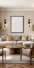 Modern Minimalist Living Room with Central Frame Mockup and Elegant Design Elements