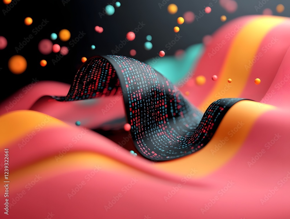 Poster shimmering tapestry of digital advancements vibrant abstract tech art showcasing the perpetual progr