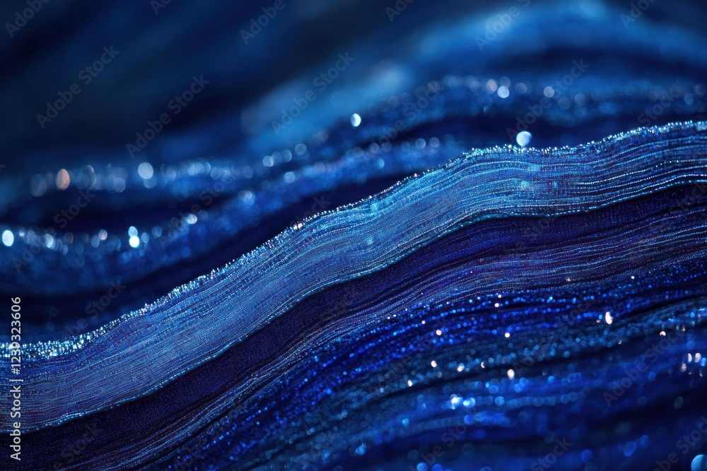 Poster abstract blue wavy lines with sparkles, for use as background or texture
