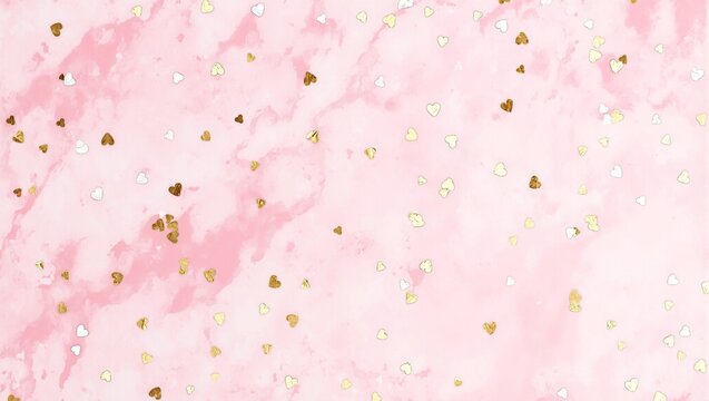 Luxurious pink and gold marble backdrop with delicate heart motifs