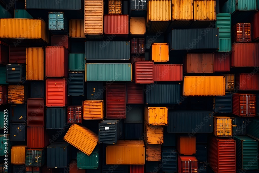 Poster soaring columns of intermodal shipping containers showcasing the vast scale and interconnectedness o