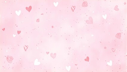 Soft pastel pink background with watercolor hearts for Valentines Day