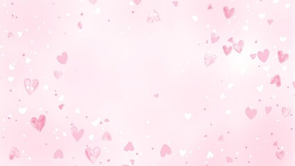 Soft pastel pink background with watercolor hearts for Valentines Day