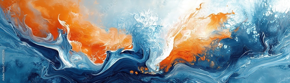 Poster dynamic ocean waves displaying vibrant colors coastal scene abstract art turbulent environment aeria