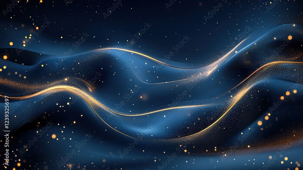 Poster flowing light waves abstract background digital art dark environment close-up view elegance and moti