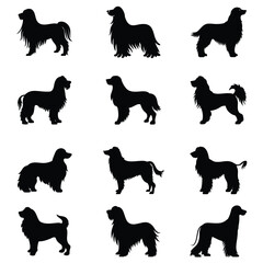 A Set Of Dog Vector Silhouette,Dogs Walking and Running Silhouettes,Silhouette dog vector design. Illustration.Cute animals silhouette