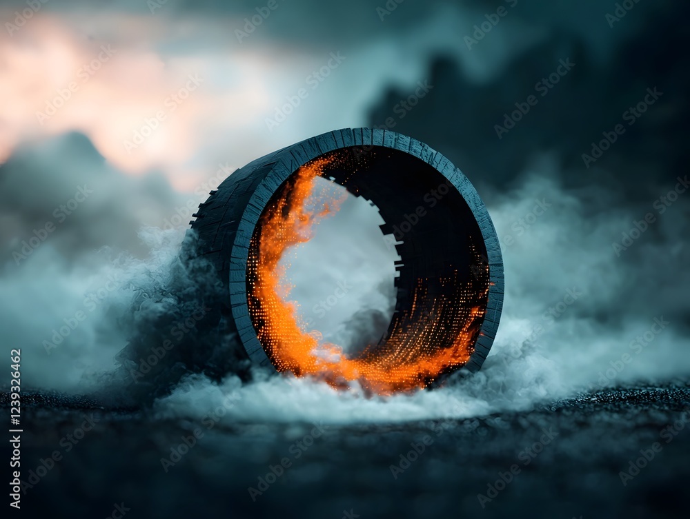 Poster swirling digital data flowing through a shadowy moody environment symbolizing the dynamic nature of 