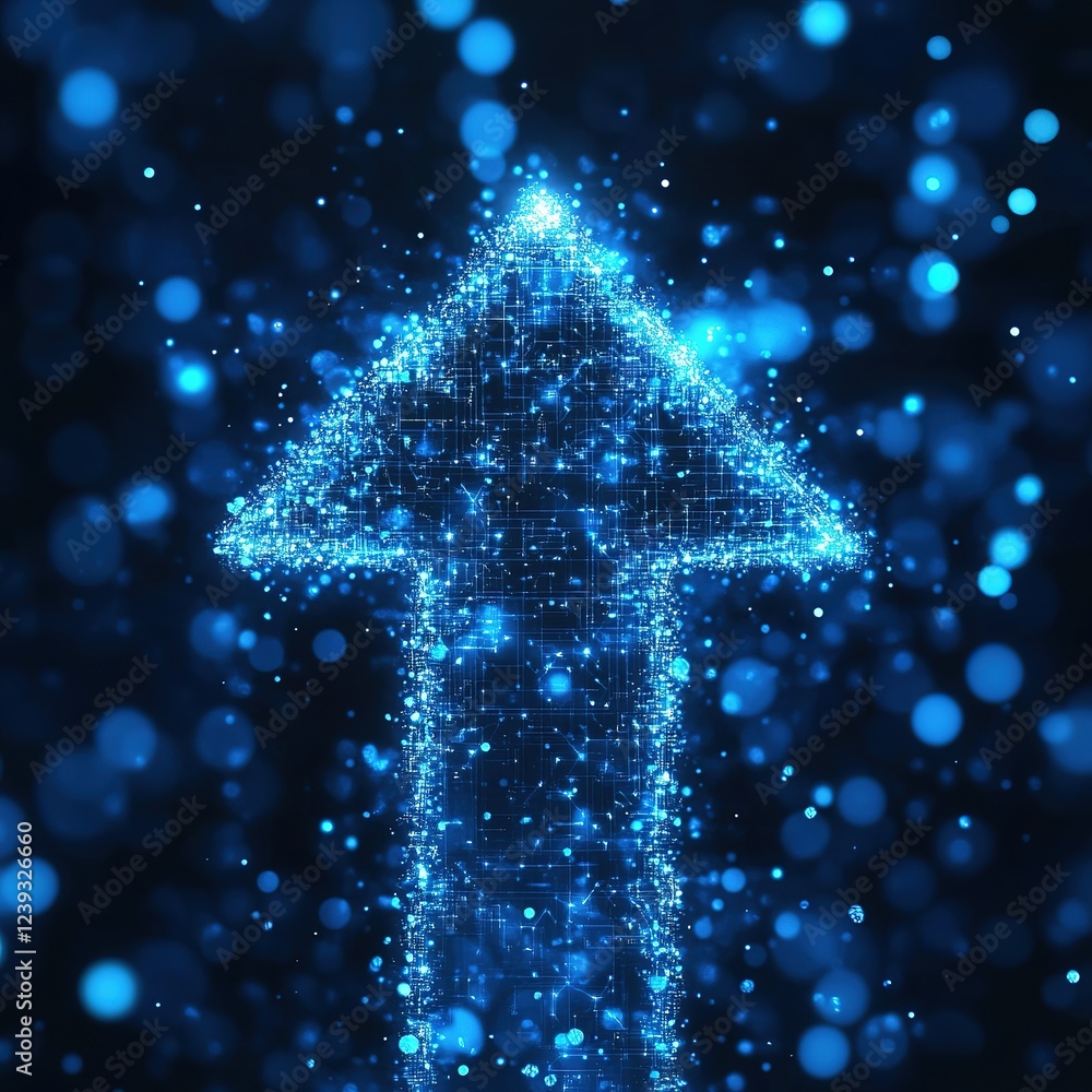 Poster dynamic digital arrow ascending virtual space abstract graphic futuristic environment eye-level pers