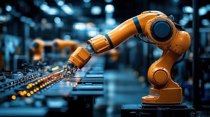 Industrial robotic arm efficiently assembling components in a modern factory setting