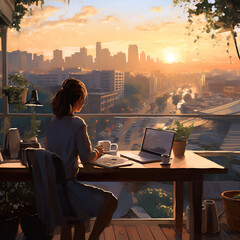 person working on laptop in the city