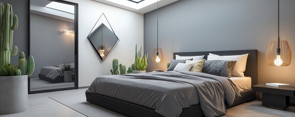 A minimalist bedroom with a large bed