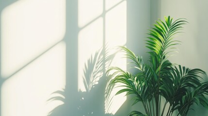 Sunlight through window illuminates indoor plant