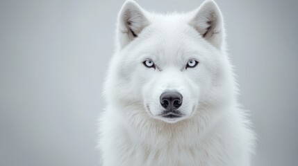Fototapeta premium Arctic wolf portrait, intense gaze, snowy background, wildlife photography