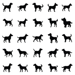 A Set Of Dog Vector Silhouette,Dogs Walking and Running Silhouettes,Silhouette dog vector design. Illustration.Cute animals silhouette