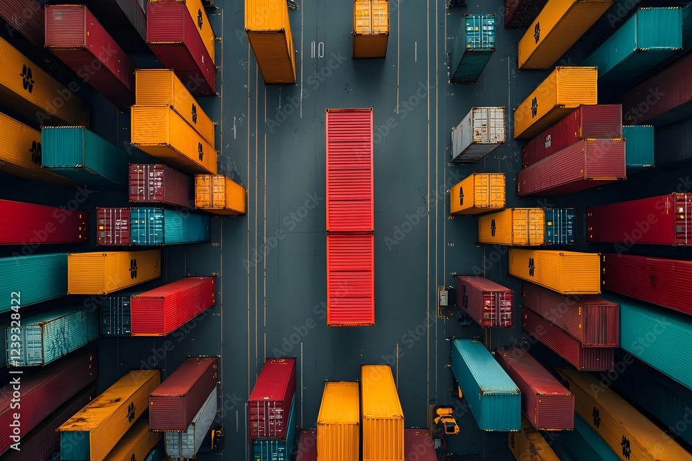 Poster towering columns of intermodal shipping containers showcasing the vast scale and interconnectedness 