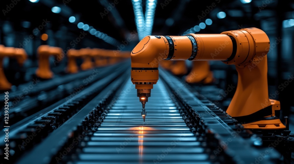 Aufkleber industrial robotic arm performing precision work on an assembly line in a high-tech factory