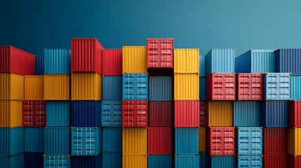 Towering stacks of multicolored shipping containers symbolizing the vast global network of international trade and logistics  This photograph showcases an industrial modern