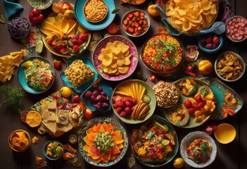 vibrant spread appetizing snacks arranged colorful tableware showcasing plethora delicious colors, appetizers, food, plate, bowl, dining, arrangement