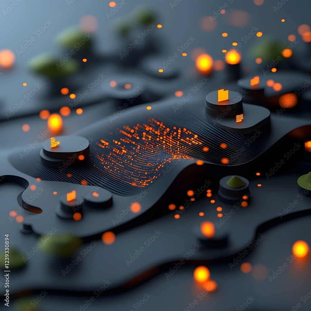 Poster undulating streams of binary data and glowing algorithmic elements flow gracefully through a boundle