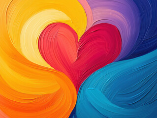 Happy Valentines Day background, Vibrant abstract art featuring swirling hearts in bold colors, evoking feelings of love and joy. dynamic brush strokes create lively composition