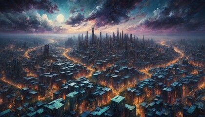 Dystopian Cityscape at Night