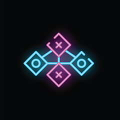 Glowing neon icon of a decentralized network, perfect for illustrating concepts of blockchain technology