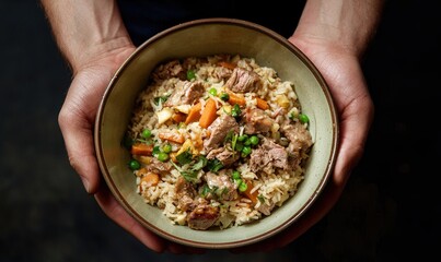 Fragrant plov in a pale bowl, delighting celebrations and gatherings