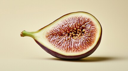 Dried fig half showcasing natural textures on a light beige background