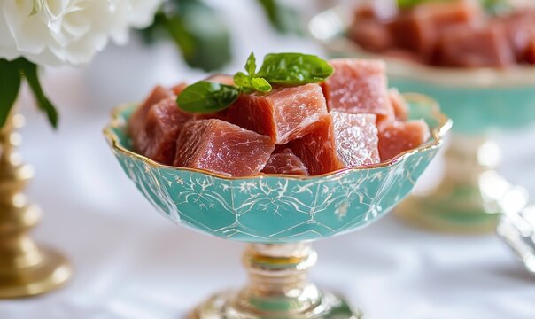 Savory holodets served in elegant turquoise dish for festive celebration