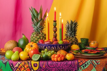 Vibrant Kwanzaa Table Setting Illustration