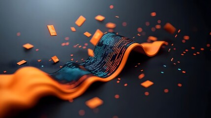 Undulating waves of machine language and programming syntax coalescing on a blackened digital expanse cascading lines of code converging in a mesmerizing abstract composition