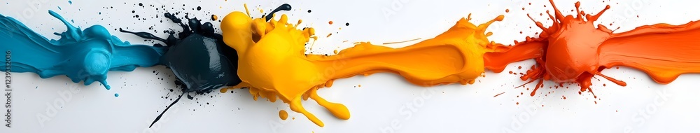 Poster vibrant abstract paint splashes in a variety of vivid colors with textured sides and a clean open mi