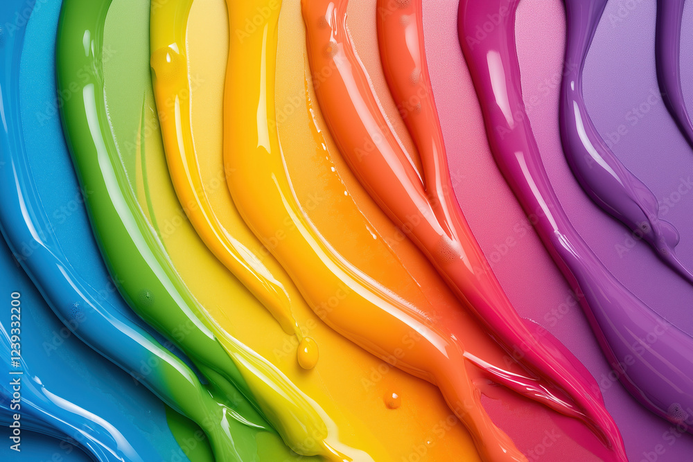 Poster vibrant swirl of colorful paint creating a rainbow effect on a canvas surface