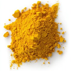 Bright Yellow Turmeric Powder Pile on White Background