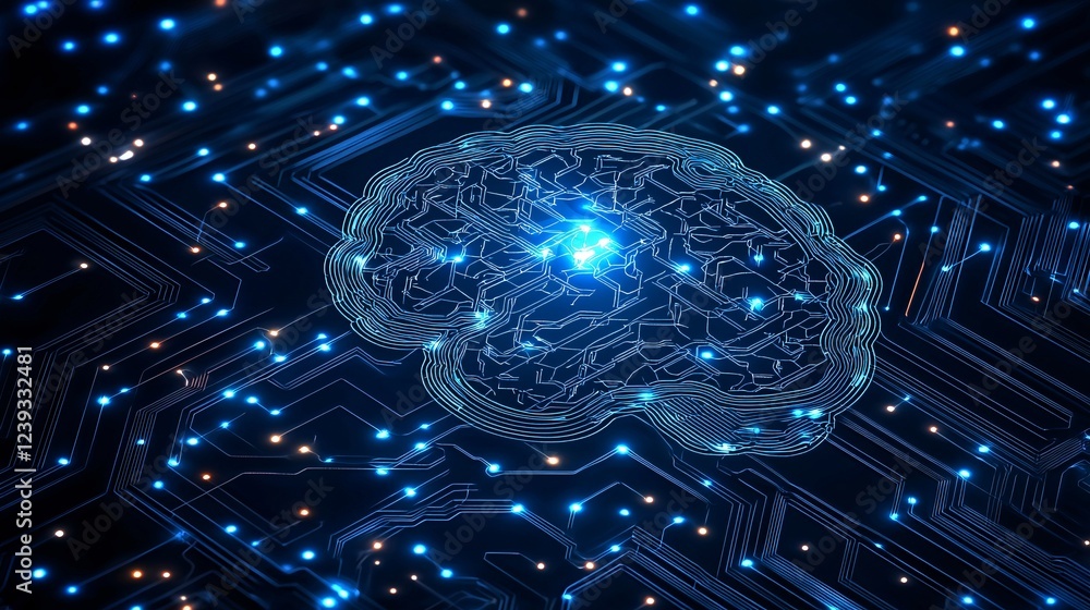 Aufkleber brain technology artificial intelligence digital interaction evolution visualization.