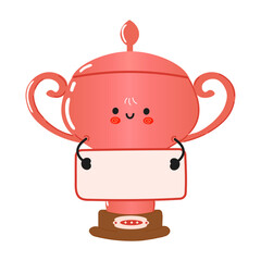 Cute Funny Bronze Trophy Cup Cartoon Character Holding a Poster for a Fun Concept