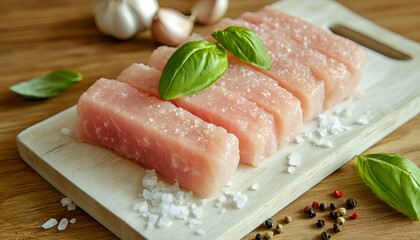 Pork chops on a cutting board. Selective focus