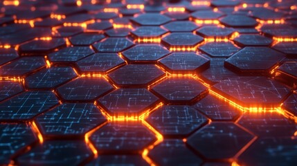 Obraz premium Intricate Hexagon Pattern with Glowing Circuits - Futuristic Technology