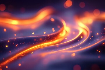 Flowing waves of vibrant orange light create an abstract visual experience at night