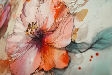 Fototapeta premium Detailed view of a vibrant alcohol ink painting showcasing mesmerizing swirls and rich colors