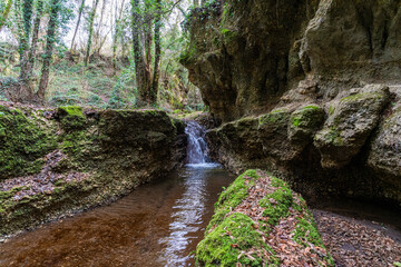 Natural canyons (forre), streams and waterfalls near the village of Gallese, in the Province of...